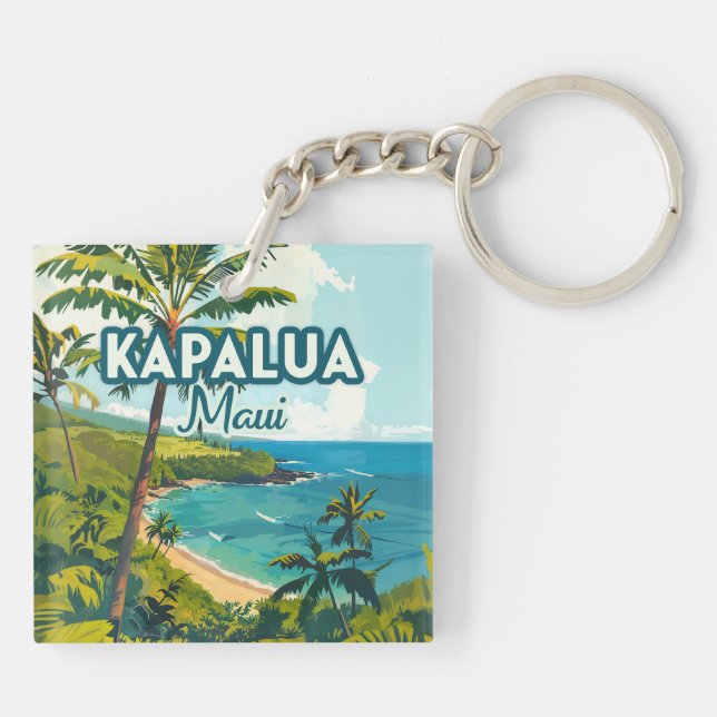 Kapalua Maui Hawaii Bay Beach Vacation Retro Schlüsselanhänger (Rückseite)