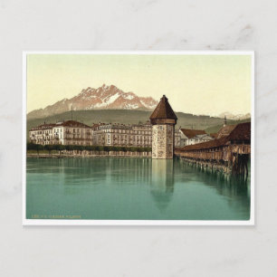 Kapellbrücke und Blick auf den Pilatus, Luzern, Sc Postkarte