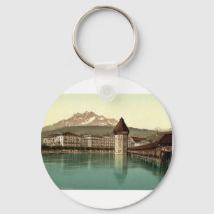 Kapellbrücke und Blick auf Pilatus, Luzern, Schwei Schlüsselanhänger