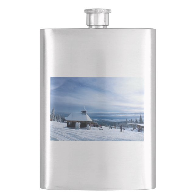 Kapelle im Alpenschnee Flachmann (Vorderseite)