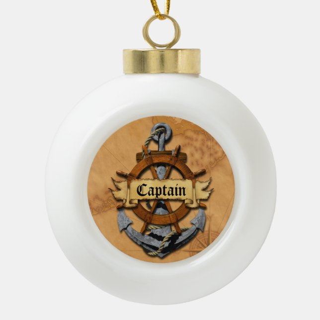 Kapitän Anchor und Rad Keramik Kugel-Ornament (Vorderseite)
