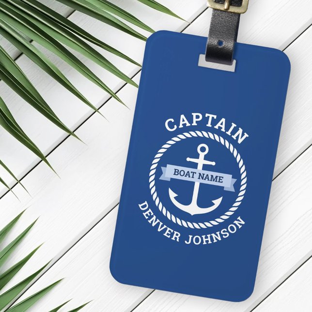 Kapitän Ankerseil Grenzschiff Name auf Banner Gepäckanhänger (Captain anchor rope border boat name on banner luggage tag)