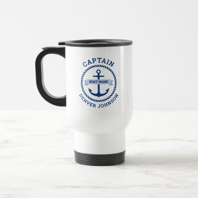 Kapitän Ankerseil Grenzschiff Name auf Banner Reisebecher (Links)