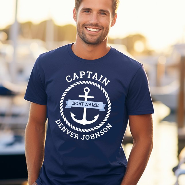Kapitän Ankerseil Grenzschiff Name auf Banner T-Shirt (Captain anchor rope border boat name on banner T-Shirt)