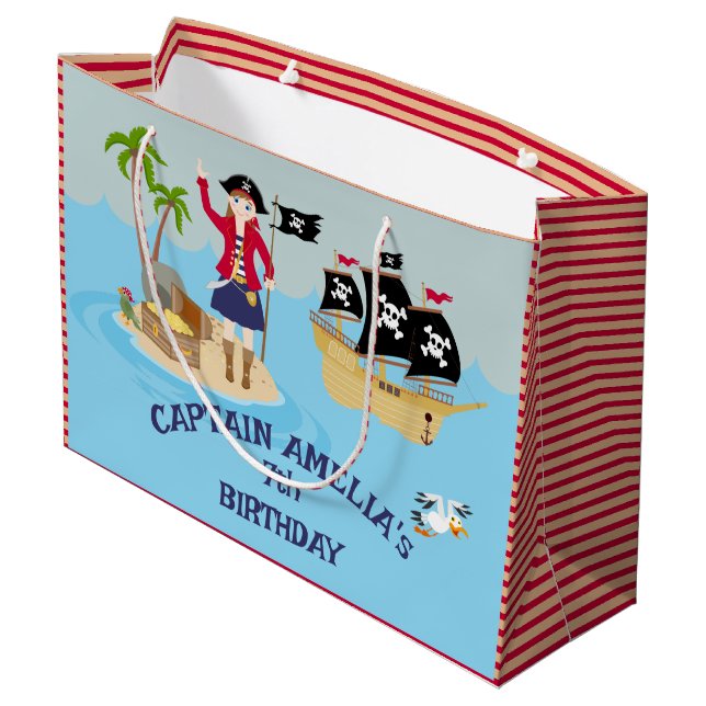Kapitän der Piratenschiff-Geburtstagspartei Große Geschenktüte (Rückseite Schrägansicht)