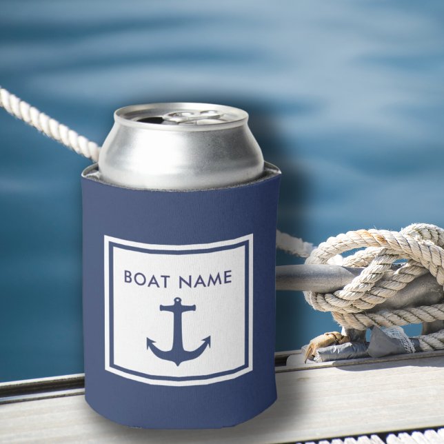 Kapitän des Nautical Boat Name Blue Anchor Dosenkühler (Personalised boat name can cooler for new boat owner gift idea)