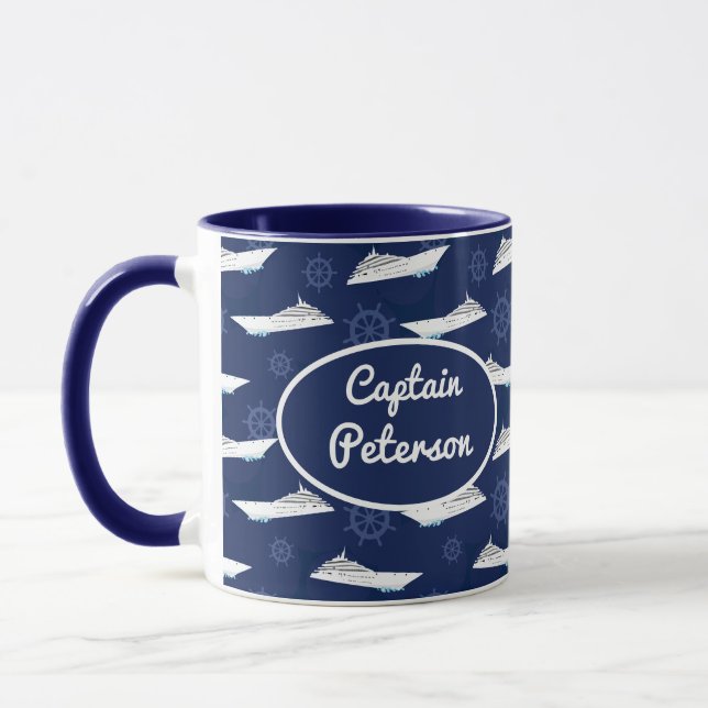Kapitän des Schiffes, Personalisiertes Kreuzfahrts Tasse (Links)
