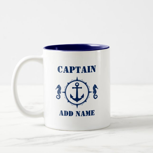 Kapitän des Seepferds Name oder Schiffsname als0a  Zweifarbige Tasse (Links)