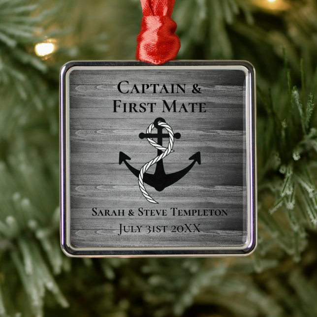 Kapitän First Mate Nautical Wedding Anchor Ornament Aus Metall (Baum)