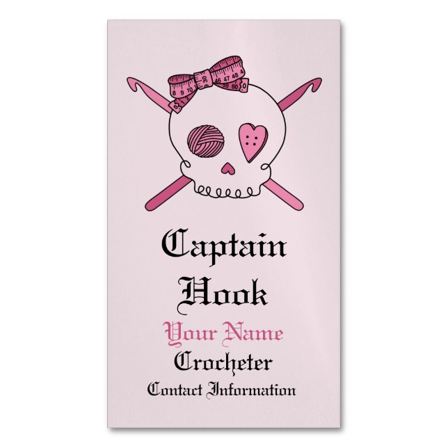 Kapitän Hook - Häkelarbeit-Schädel (Haar-Bogen) Magnetische Visitenkarte (Vorderseite Vertikal)