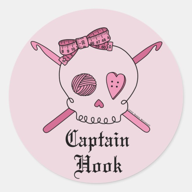 Kapitän Hook Skull & Crochet Hooks (Pink Back) Runder Aufkleber (Vorderseite)