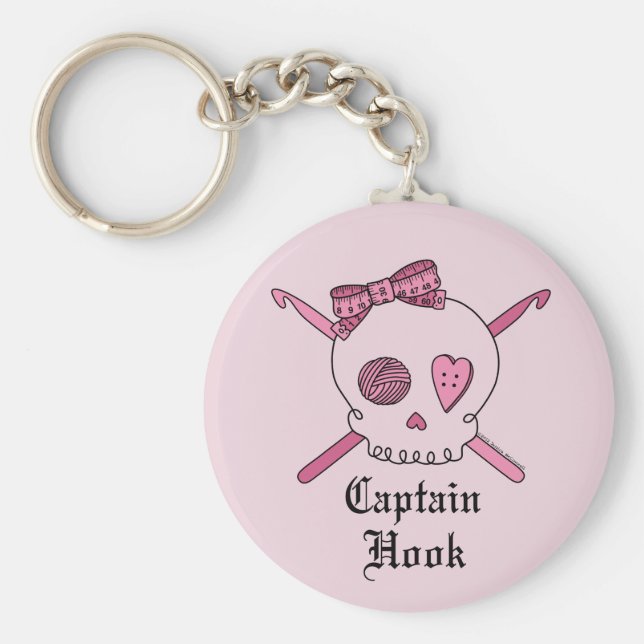 Kapitän Hook Skull & Crochet Hooks (Pink Back) Schlüsselanhänger (Vorne)