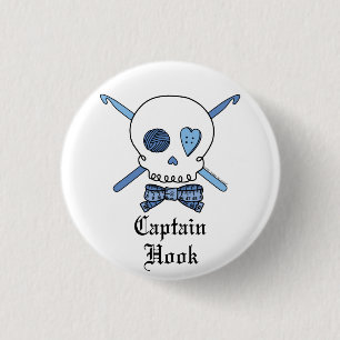 Kapitän Hook Skull u. Häkelarbeit-Haken (blau) Button