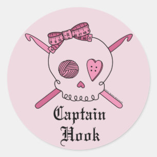 Kapitän Hook Skull u. Häkelarbeit-Haken Runder Aufkleber