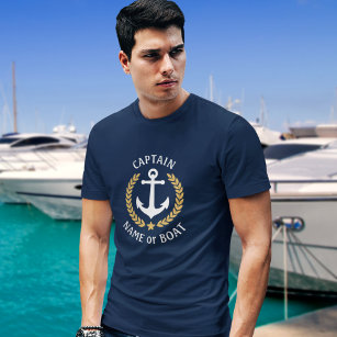 Kapitän Ihr Boot Name Anchor Gold Laurel Marine T-Shirt