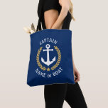 Kapitän Ihr Boot Name Anchor Gold Laurel Marine Tasche<br><div class="desc">Eine stilvolle Tasche mit Captain oder einem anderen Titel, Ihrem personalisierten Namen, Bootsnamen oder einem anderen Wunschtext. Ein speziell entworfener nautischer Bootsanker mit goldenen Blätter und Stern auf Marineblau. Passen Sie die Basisfarbe einfach an Ihre aktuelle Dekoration oder Ihr aktuelles Thema an. Wiederverwendbar und ideal für Ferien, Shopping und Reisen....</div>