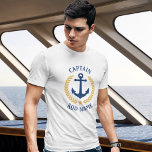 Kapitän Ihr Boot Name Anchor Gold Laurel White T-Shirt<br><div class="desc">Ein eigens entworfener nautischer Bootsanker,  Goldstar-Blätter und ein Goldstar mit Captain-Rang oder einem anderen Titel sowie Ihr Personalisierter Name oder Schiffsname auf einem White T - Shirt. Macht ein großartiges Geschenk.</div>