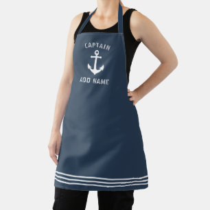 Kapitän Ihr Name Boat Anchor Blue White Strip Schürze