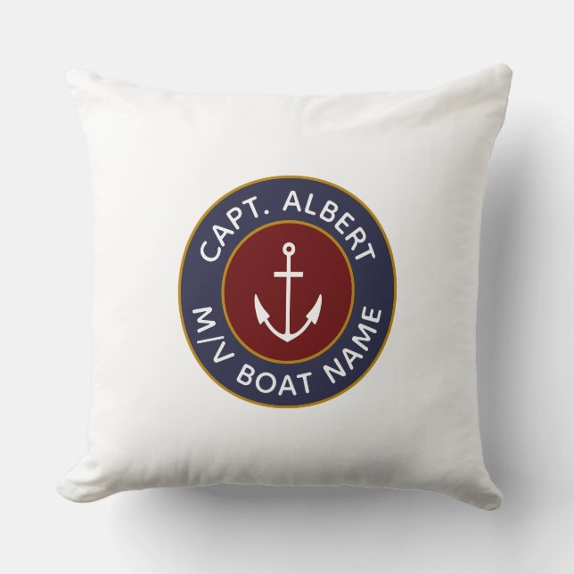 Kapitän Ihr Name Maroon Anchor Logo Kissen (Vorderseite)