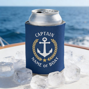 Kapitän Ihres Boot Namens Anker Gold Lorbeer Navy Dosenkühler