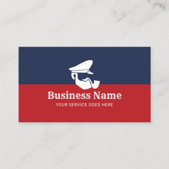 Kapitän-Logo Moderne Navy Blue & Red Nautic Visitenkarte (Vorderseite)