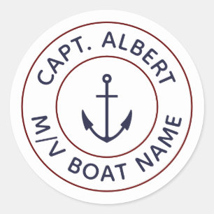 Kapitän mit Ihrem Namen Blue Anchor Round Stickers