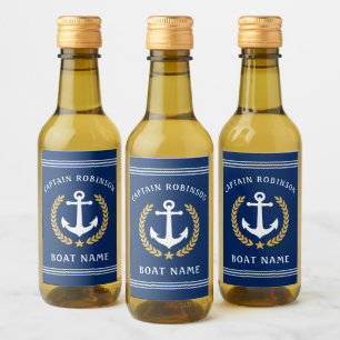 Kapitän Name und Boat Anchor Gold Laurel Mini Weinetikett