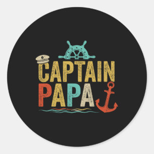 Kapitän Papa Pontoon Lake Segler Angeln Bootfahren Runder Aufkleber