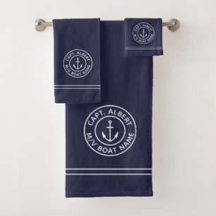 Kapitän Personalisiert Anchor Logo Navy Handtuch  Badhandtuch Set