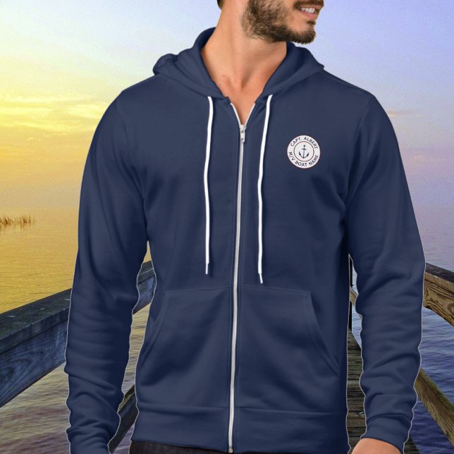 Kapitän Personalisiert Blue White Anchor Logo Hood Hoodie (Von Creator hochgeladen)