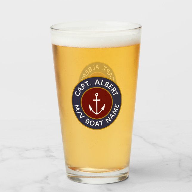 Kapitän Personalisiert Maroon Anchor Logo Glass Glas (Vorne (Gefüllt))