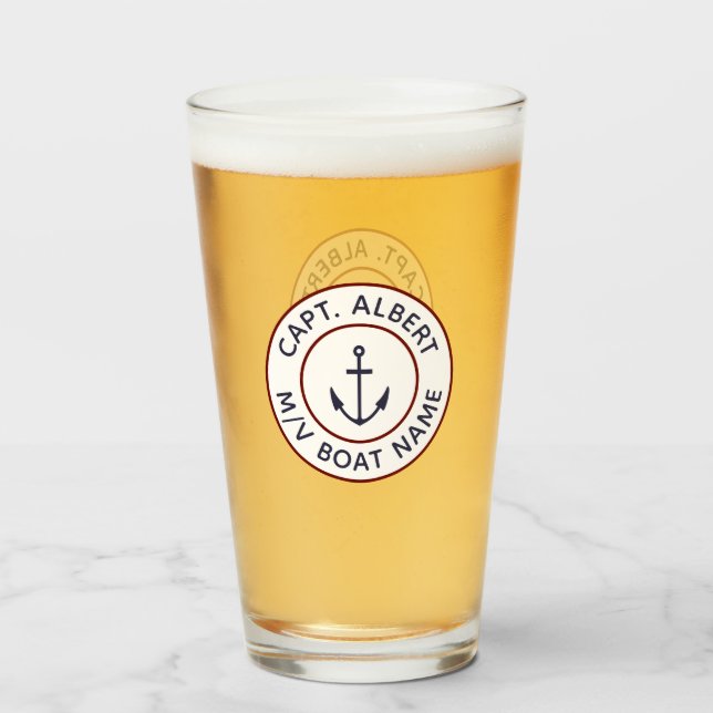 Kapitän Personalisiertes White Blue Anchor Logo Gl Glas (Vorne (Gefüllt))