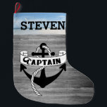 Kapitän Segelschiff Anchor Sailor Beach Name Nauti Großer Weihnachtsstrumpf<br><div class="desc">Ein segelter Weihnachtsfest-Strumpf für den Segler in Ihrem Leben. Dieses Design verfügt über einen Anker mit einem Captain-Banner.  Personalisieren Sie den Namen =====DESIGN TIP======= Drücken Sie die Taste CUSTOMIZE,  um den Text für längere oder kürzere Namen zu verändern.</div>