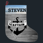 Kapitän Segelschiff Anchor Sailor Beach Name Nauti Großer Weihnachtsstrumpf<br><div class="desc">Ein segelter Weihnachtsfest-Strumpf für den Segler in Ihrem Leben. Dieses Design verfügt über einen Anker mit einem Captain-Banner.  Personalisieren Sie den Namen =====DESIGN TIP======= Drücken Sie die Taste CUSTOMIZE,  um den Text für längere oder kürzere Namen zu verändern.</div>