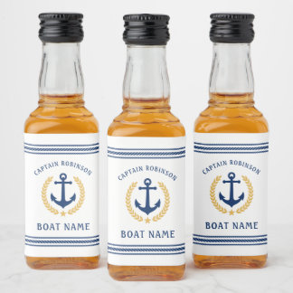 Kapitän und Boat Name Anchor Gold Laurel Mini Alkoholflaschenetikett