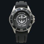 Kapitän und Schiff der Ankerbehörde des Nautischen Armbanduhr<br><div class="desc">Ein Nautical Sea Anker mit Captain Rank oder einem anderen Titel und Ihrem Namen oder Bootnamen auf einer stilvollen Silver and Black Watch. Diese personalisierte Pocket-Uhr wird nicht nur Zeit,  sondern auch Spaß machen. Perfekt für den Vatertag,  aber auch ein großes Geschenk für jeden Anlass.</div>