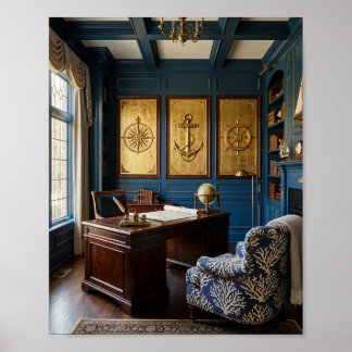 Kapitäns Executive Maritime Studie Gold Triptychon Poster