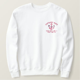 Kapitänsmaat-Boot-Monogramm und Text in Fuchsia Besticktes Sweatshirt