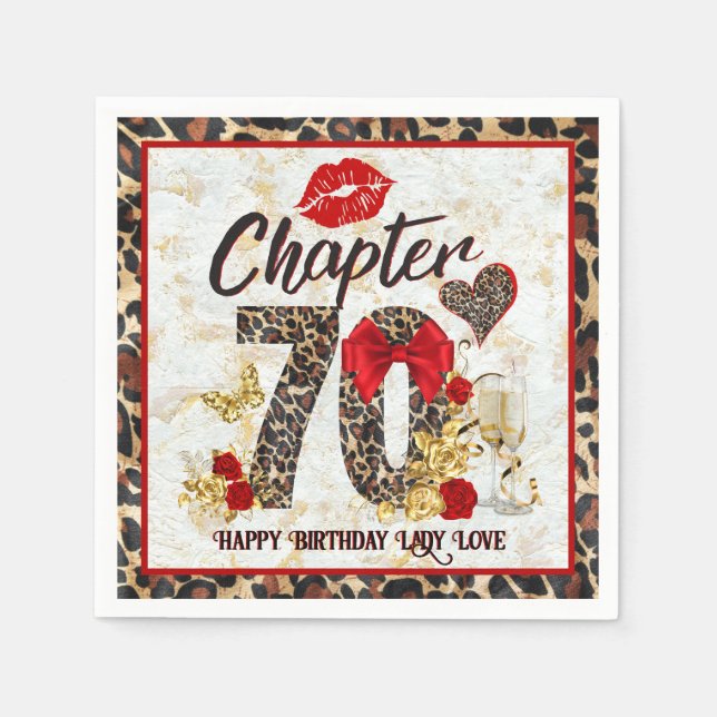 Kapitel 70 Red & Gold Leopard 70. Geburtstag Serviette (Vorderseite)