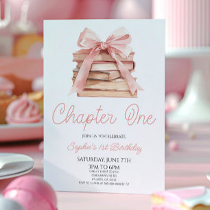 Kapitel Eins Rosa Bow Storybook 1. Geburtstag Part Einladung