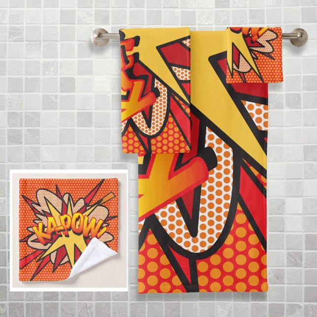 KAPOW Amusant Art Pop Livre de Bande Dessinée Rétr (KAPOW Fun Retro Comic Book Pop Art Bath Towel Set)