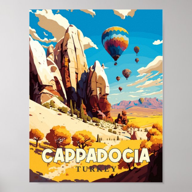 Kappadokie Türkei Vintage Reise Illustration Poster (Vorne)