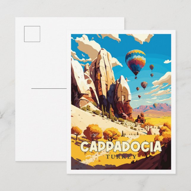 Kappadokie Türkei Vintage Reise Illustration Postkarte (Vorne/Hinten)
