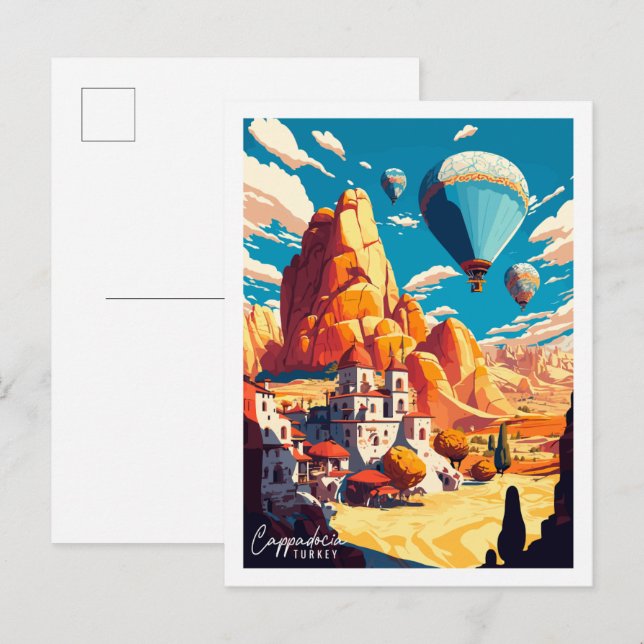 Kappadokie Türkei Vintage Reise Illustration Postkarte (Vorne/Hinten)