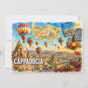Kappadokien Türkei Aquarell-Reisepostkarte Einladung