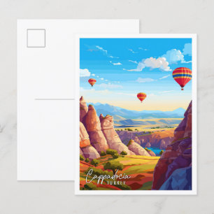 Kappadokien Türkei Kunst Vintage-Reiseillustration Postkarte