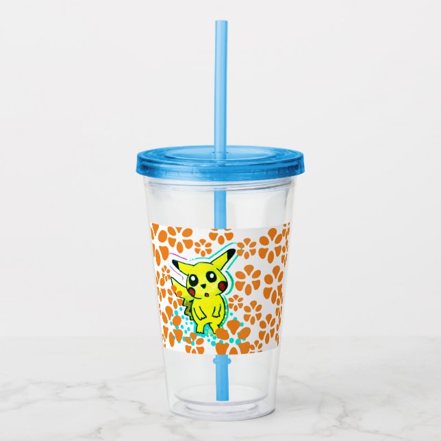 Kappe u. Stroh der Pikachu Wasser-Schalen-(Blumen) Acryltrinkbecher (Vorderseite)