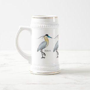 Kappenreiher-Vogel-Cartoon-Illustration  Bierglas