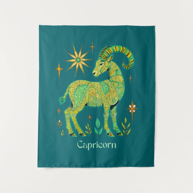 Kapricorn Zodiac-Zeichen in komplizierten Mustern Wandteppich (Vorderseite)