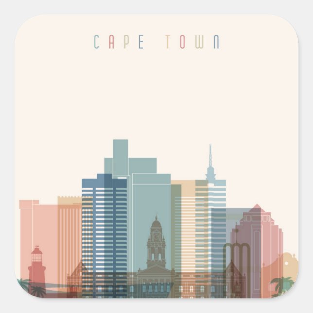 Kapstadt, Afrika | City Skyline Quadratischer Aufkleber (Vorderseite)